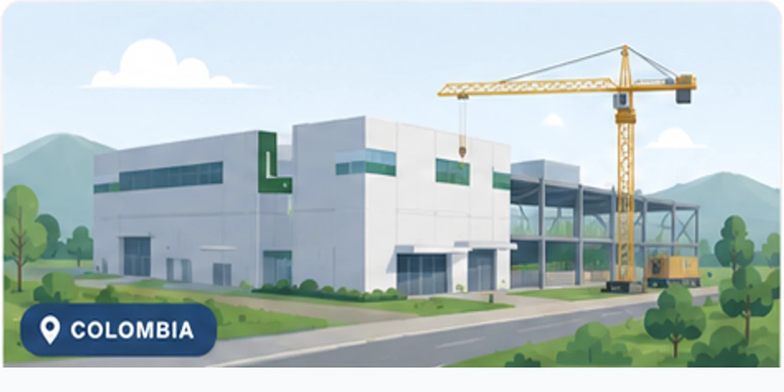 Industrial illustration of Colombia Production Base under construction